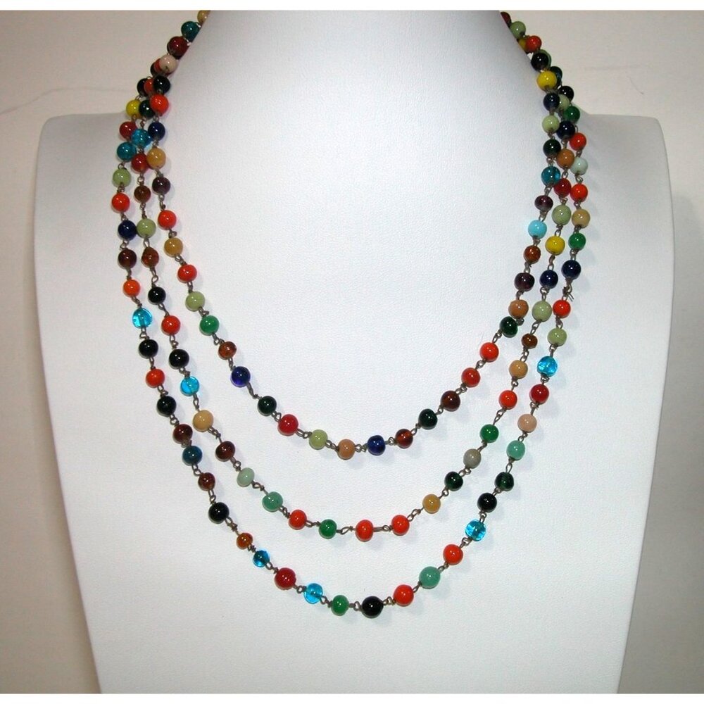 Multicolor Beaded Necklace With Triple-Strand Design For Women